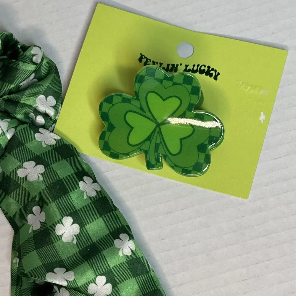Feelin' Lucky Set of 2 St Patrick's Day Pony Tail Hair Twister and Claw Clip NEW
